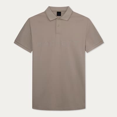 Taupe Logo Short Sleeve Cotton Polo Shirt