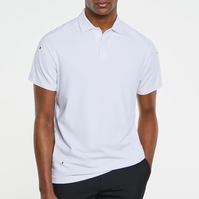 White Stretch Cotton Blend Polo Shirt
