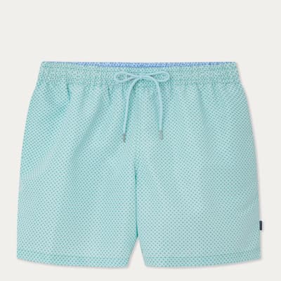 Aqua Blue Grid Print Swim Shorts