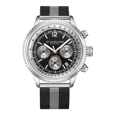 Men's Silver/Black Chrono Bracelet Watch 48mm
