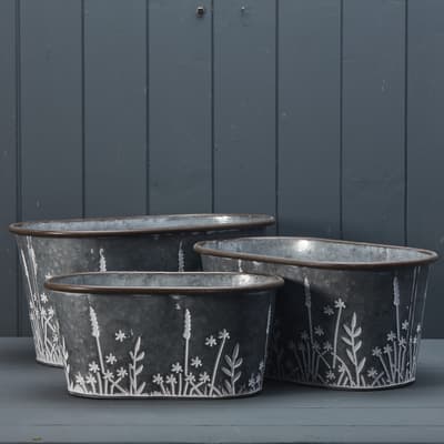 Set of Three Meadow Oval Planters
