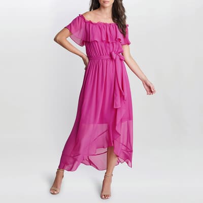 Pink Paisley Off Shoulder Dress