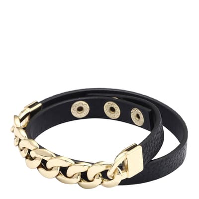 Men's 18K Gold Chain Wrap Leather Bracelet
