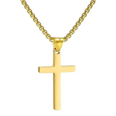 Men's 18K Gold Polished Cross Necklace