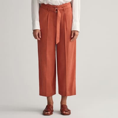 Orange Cropped Linen Blend Trousers