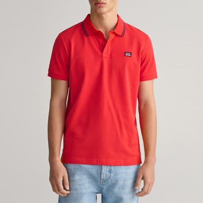 Red Contrast Collar Cotton Polo Shirt