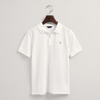 Teen Boys White Pique Cotton Polo Shirt