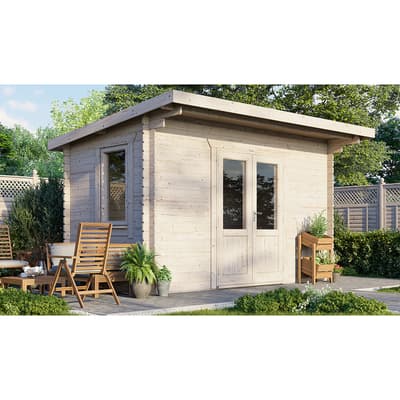 SAVE £480 14x8 Power Pent Log Cabin, Doors Central  -  28mm