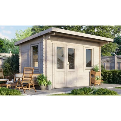 SAVE £530 14x8 Power Pent Log Cabin, Doors to the Left  -  28mm