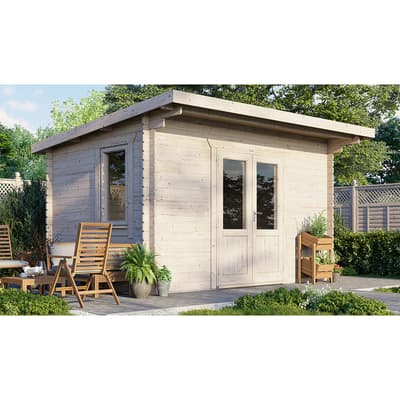 SAVE £510 14x10 Power Pent Log Cabin, Doors Central  -  28mm