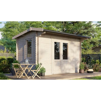 SAVE £480 14x8 Power Apex Log Cabin, Doors Central  -  28mm