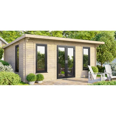 SAVE £1489 18x14 Power Pent Log Cabin, Doors Central  -  44mm