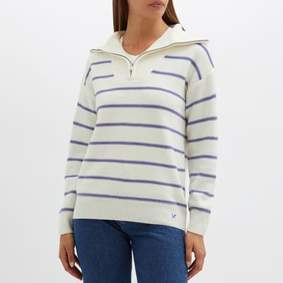 Cream Striped Zip Neck Sweatshirt 