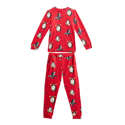 Red Penguin Print Kids Pyjamas