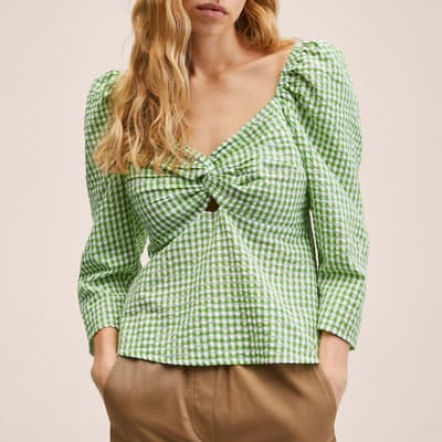 Green Gingham Check Cotton Shirt