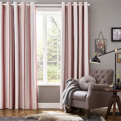 Awning Stripe 168x137cm Black Out Eyelet Ready Made Curtains, Crimson