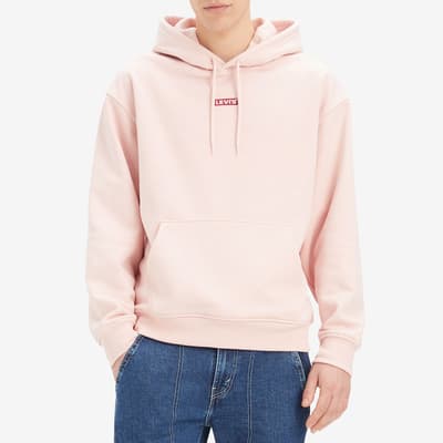 Pale Pink Embroidered Logo Cotton Blend Hoodie