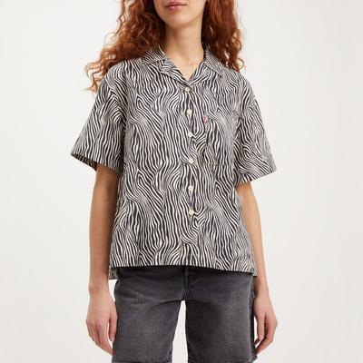 Black Ari Animal Print Linen Blend Shirt