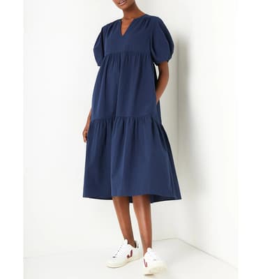 Navy Serena Cotton Seersucker Dress