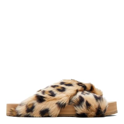 Leopard Faux Fur Susie Eva Cross Over Slippers