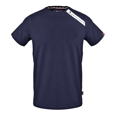 Navy Shoulder Strip Cotton T-Shirt