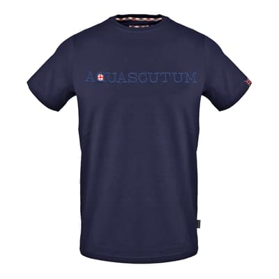 Navy Embossed Logo Cotton T-Shirt