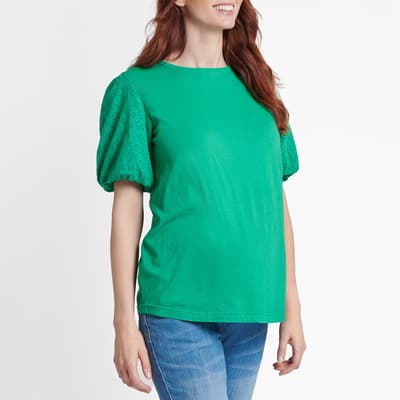 Green Broderie Sleeve T-Shirt