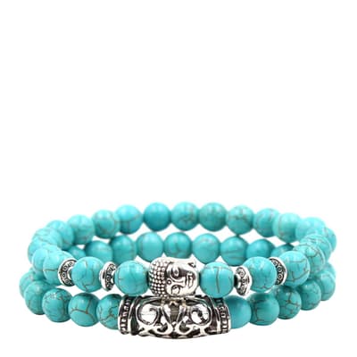 Silver Turquoise Buddha Bracelet Set