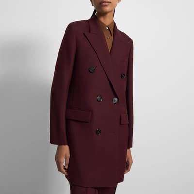 Dark Red Double Breasted Wool Blend Coat