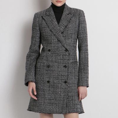 Black Double Breasted Wool Blend Blazer Dress