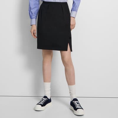 Black Hem Split Wool Blend Mini Skirt