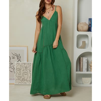 Green Tiered Linen Maxi Dress