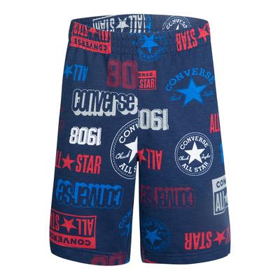 Teen Boy's Dark Blue All Over Print Cotton Blend Shorts