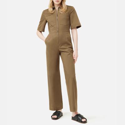 Camel Collar Neck Cotton Jumpsuit