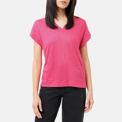 Pink V-Neck Linen T-Shirt