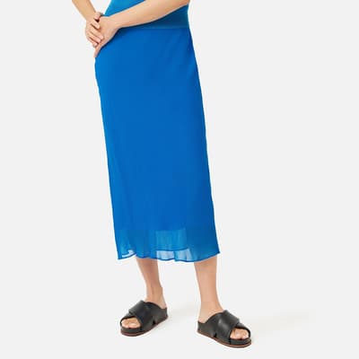 Blue Crinkle Midi Skirt