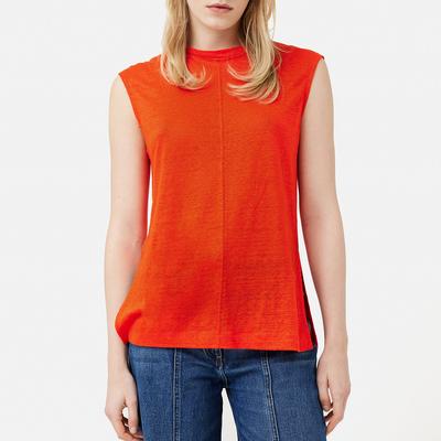 Red Linen Sleeveless T-Shirt