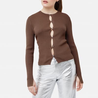 Chocolate Cut-Out Crew Neck Cardigan