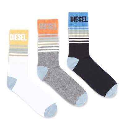 Multi Three Pack Branded Socks