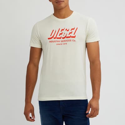 Ecru/Red T-Diegos Logo Cotton T-Shirt