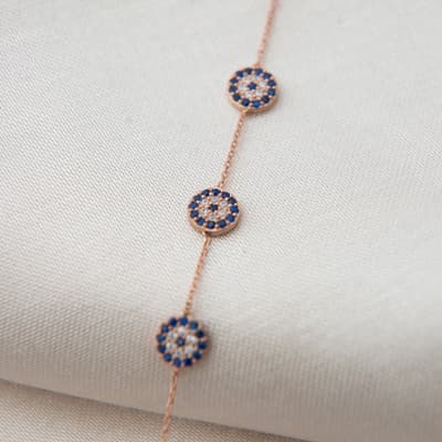 Blue & Rose Gold 3 Pendant Bracelet