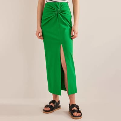 Green Knot Detail Jersey Midi Skirt