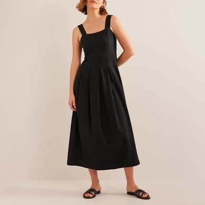 Black Strappy Seersucker Midi Dress