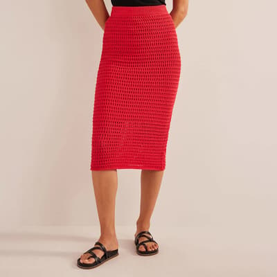 Red Crochet Knit Midi Skirt