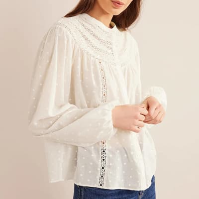 Ivory Broderie Trim Blouse