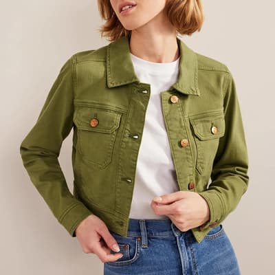 Green Cropped Casual Cotton Jacket