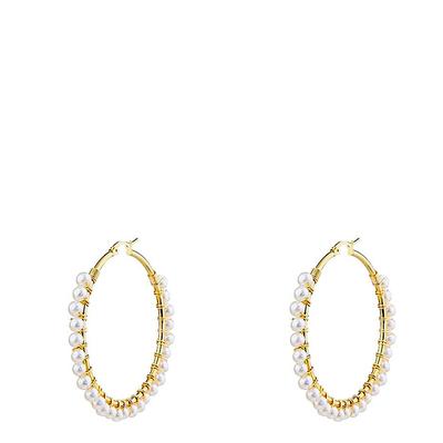 18K Gold Pearl Hoop Earrings