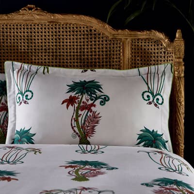 Jungle Palms Oxford Piped Pillowcase, White