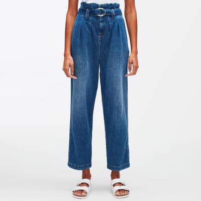 Mid Blue Paperbag Straight Stretch Jeans