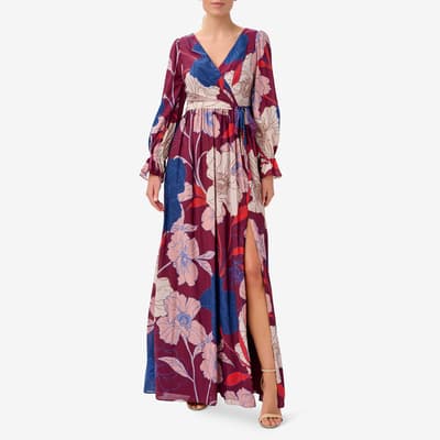 Multi Floral Printed Chiffon Gown